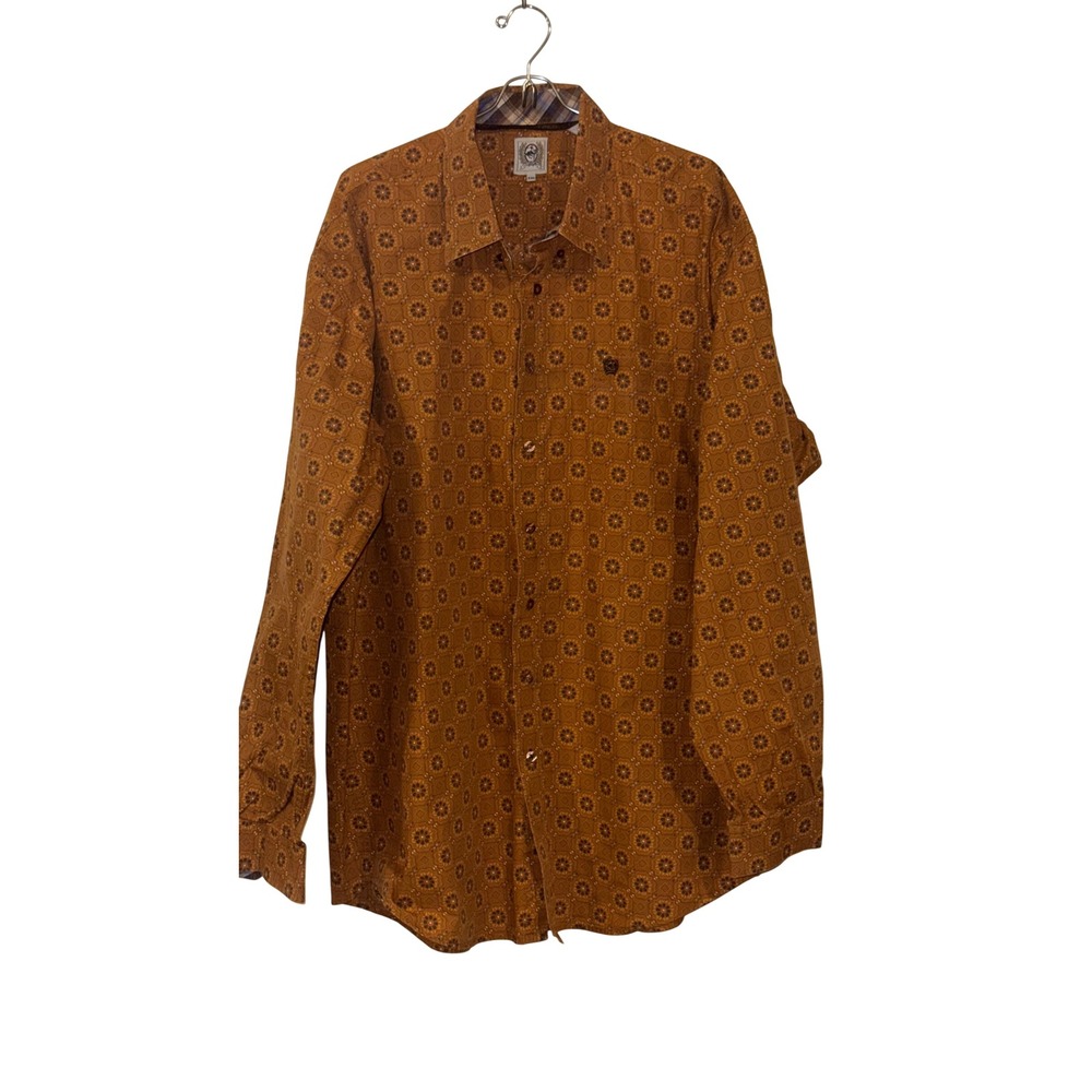 Cinch Mens XXL Burnt Orange Geometric Medallion Print Cotton Western Shirt